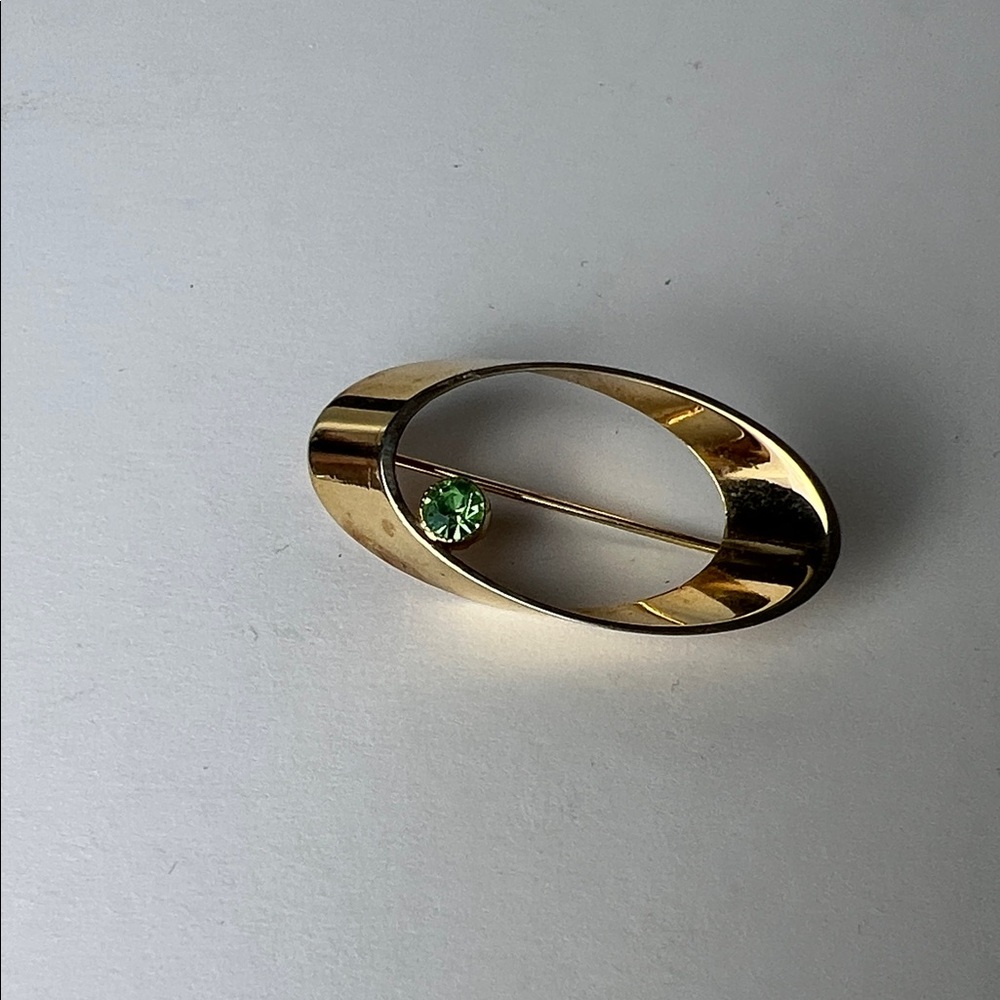 Vintage Goldtone Brooch with Green Accent